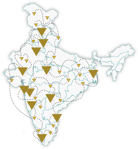 Map of India with key locations marked